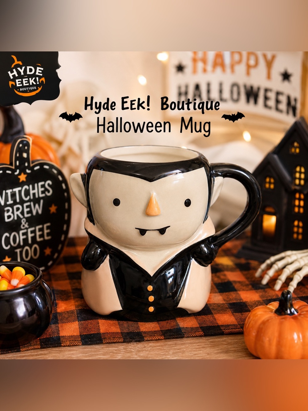 Halloween Vampire Mug - Black & Cream